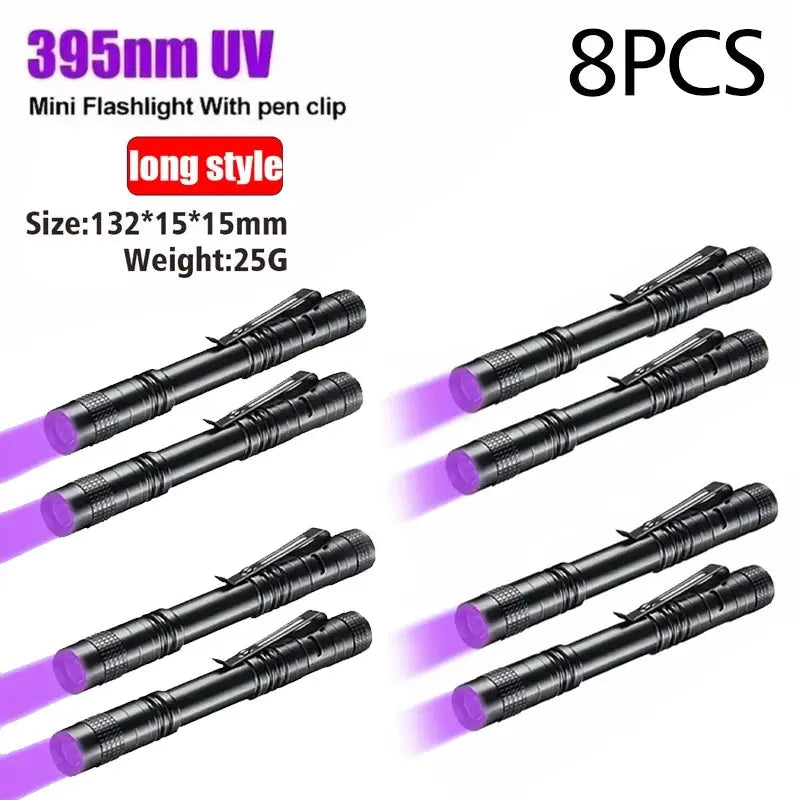 UV Flashlight 395nm Ultraviolet Torch With Pen Clip Portable AAA Batteries Used Violet Light Pet Urine Scorpion Detector UV Lamp HASHTAG