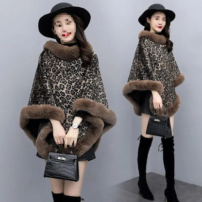 Leopard-print Thickened Velvet Oversized Cloak HASHTAG