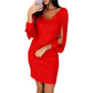 V-neck Tassel Long-sleeve Mini Sheath Party Dress HASHTAG