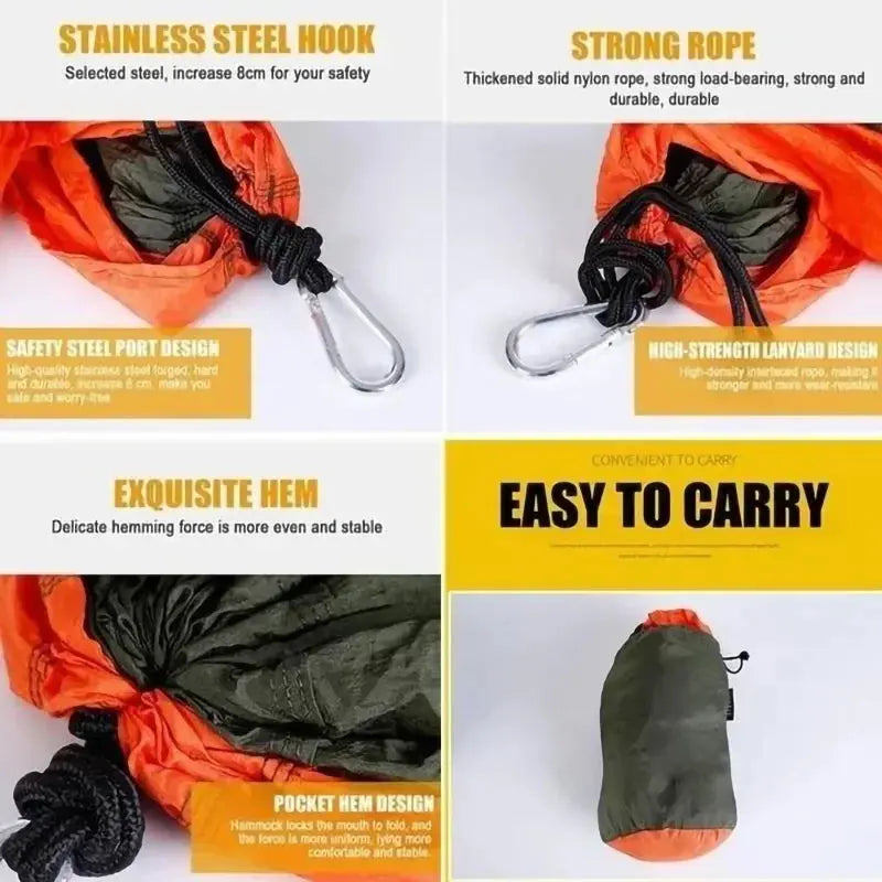 Outdoor Single Person Camping Hammock With Nylon Color Matching Hammock High Strength Parachute Fabric Portable Hanging Bed - HASHTAG
