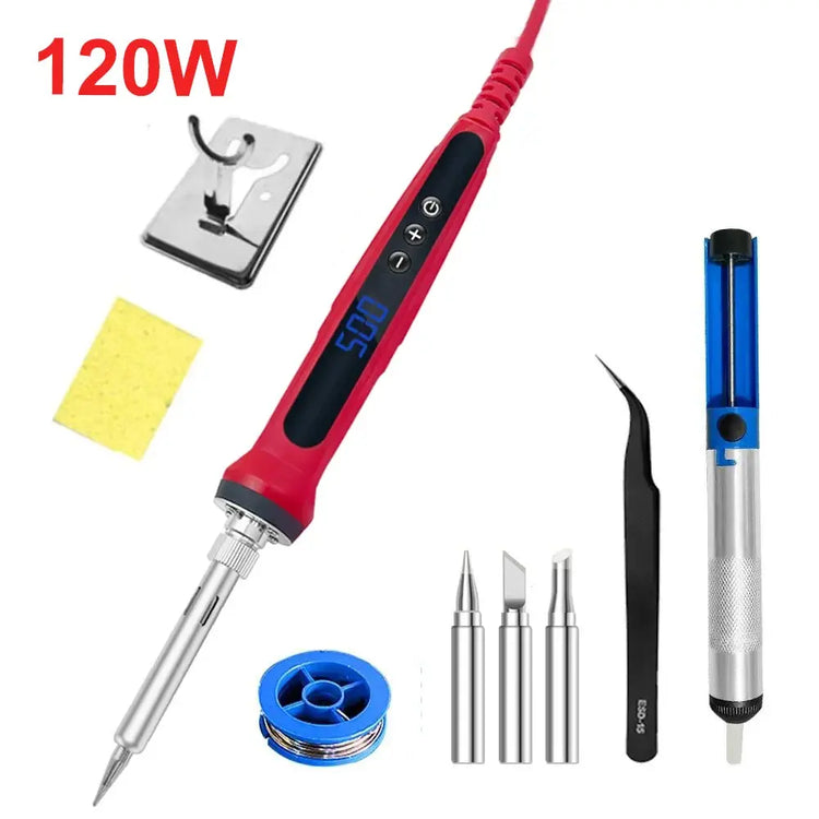 80W Soldering iron kit adjustable temperature LCD solder welding tools Ceramic heater soldering tips Tweezers soldering wire - HASHTAG