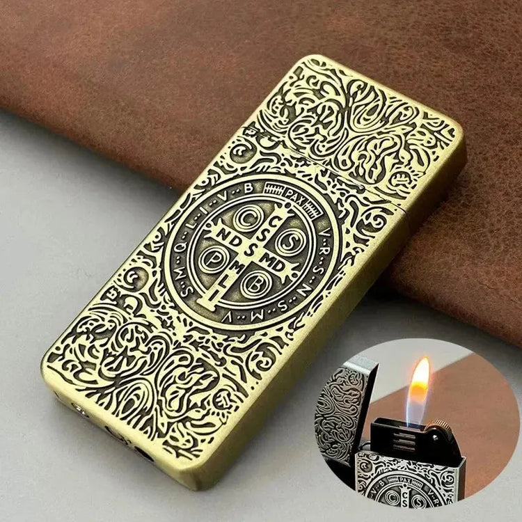 Constantine Relief Ultra Thin Retro Grinding Wheel Lighter Metal Jet Flame Inflatable Lighter Cigarette Accessories Men&