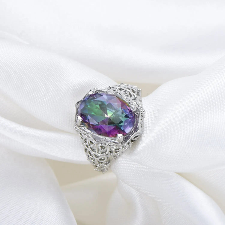 Retro Colorful Round Zircon Ring For Women HASHTAG