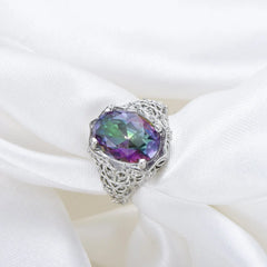 Retro Colorful Round Zircon Ring For Women HASHTAG
