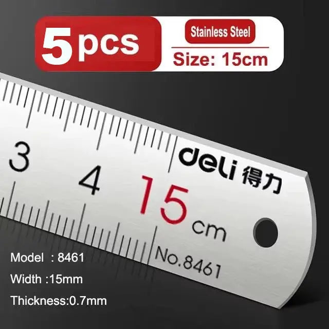 Deli Stainless Steel Ruler 15/20/30cm Metal Straight Ruler for Home School Precision Measuring Drawing Tool Supplies 1/2/5pcs - HASHTAG