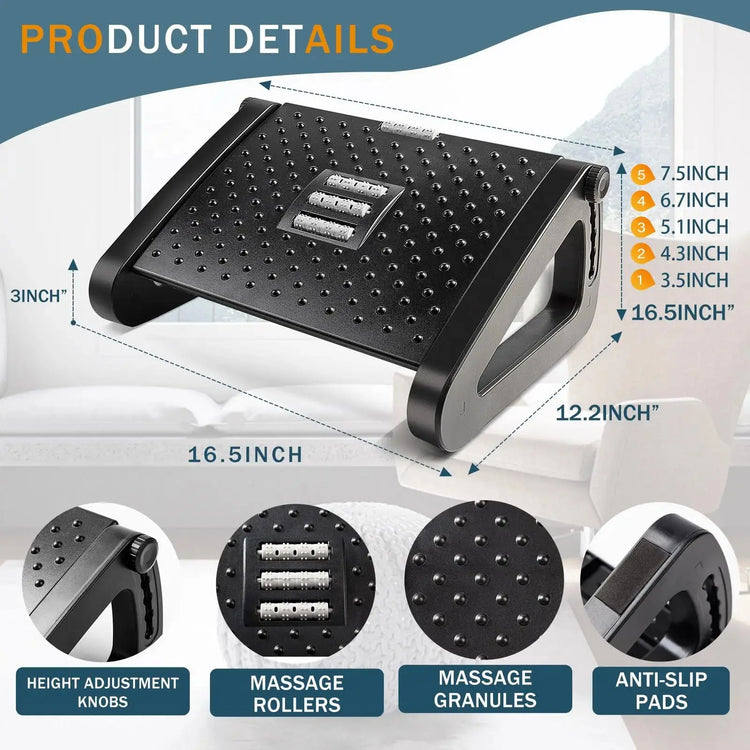 Under Desk Footrest Ergonomic Foot Stool with Massage Rollers Desk Leg Rest Pain Relief for Home Office Work - HASHTAG