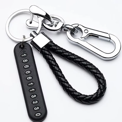 Trendy DIY Keychain License Plate Cell Phone Number Pendant for Men Punk Simple Braided Leather Rope Anti-Lost Car Keychain Accessories
