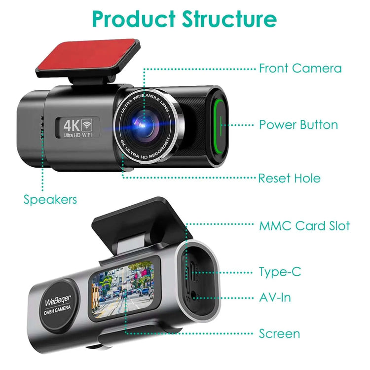 1Pc 4K 1080P Car Dash Cam 2.4GHz WiFi Car Camera Mini Driving Recorder With 140 Degree Wide Angle APP Control Night Vision G-sensor Loop Recording