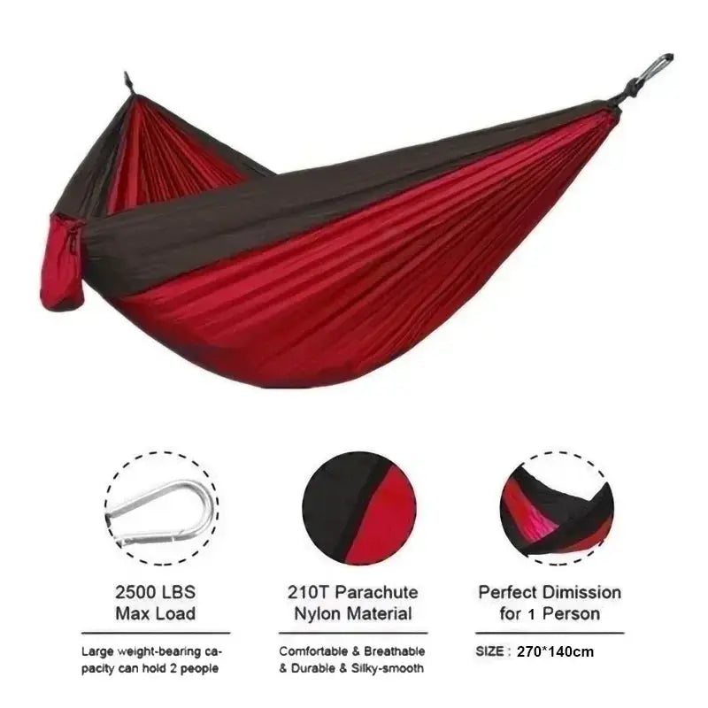 Outdoor Single Person Camping Hammock With Nylon Color Matching Hammock High Strength Parachute Fabric Portable Hanging Bed - HASHTAG
