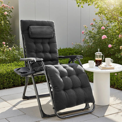 JHK Zero Gravity Set of 2 Portable Recliner Camping Patio Outdoor Garden Lounge Chair with Cup Holder Trays Adjustable Pillow - HASHTAG