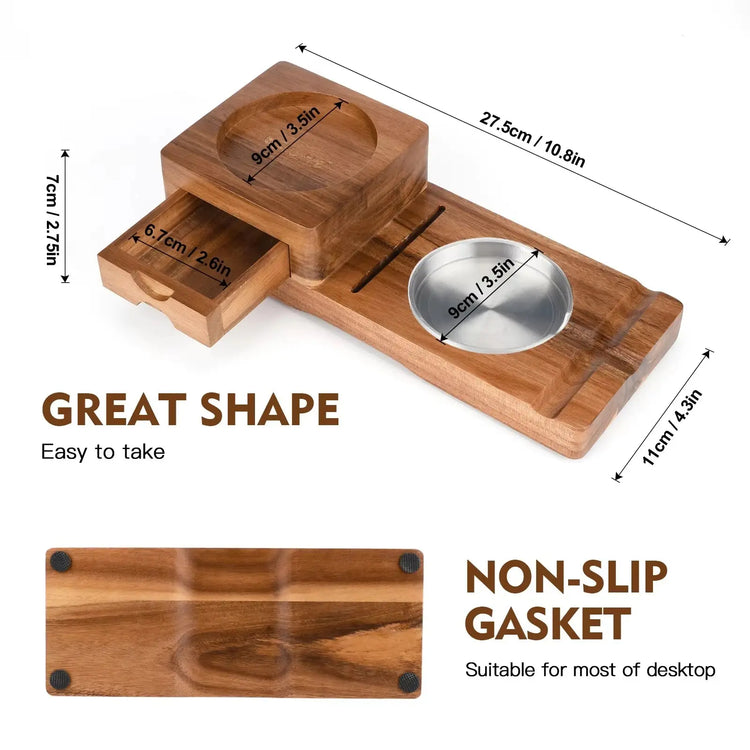 Wooden Cigar Ashtray with Tobacco Cigar Drawer & Whiskey Cup Holder Tray Heavy-Duty Desktop Decorative Smoking Accessories Gifts - HASHTAG