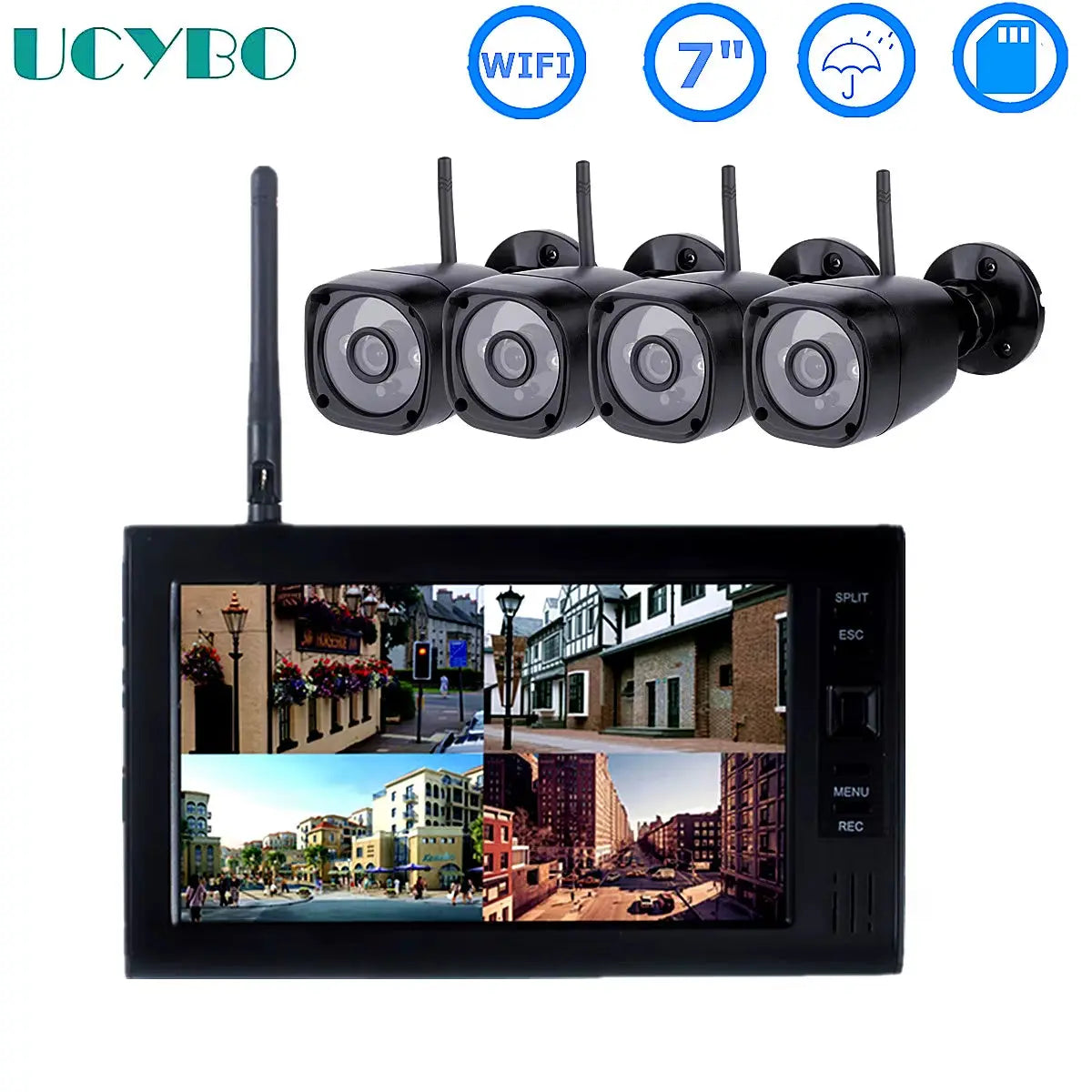 7" Lcd Cctv Security System Wifi Wireless Camera Video Surveillance Set Outdoor Battery IR Cam Home Dvr Kit Usb Sd W/ Recording