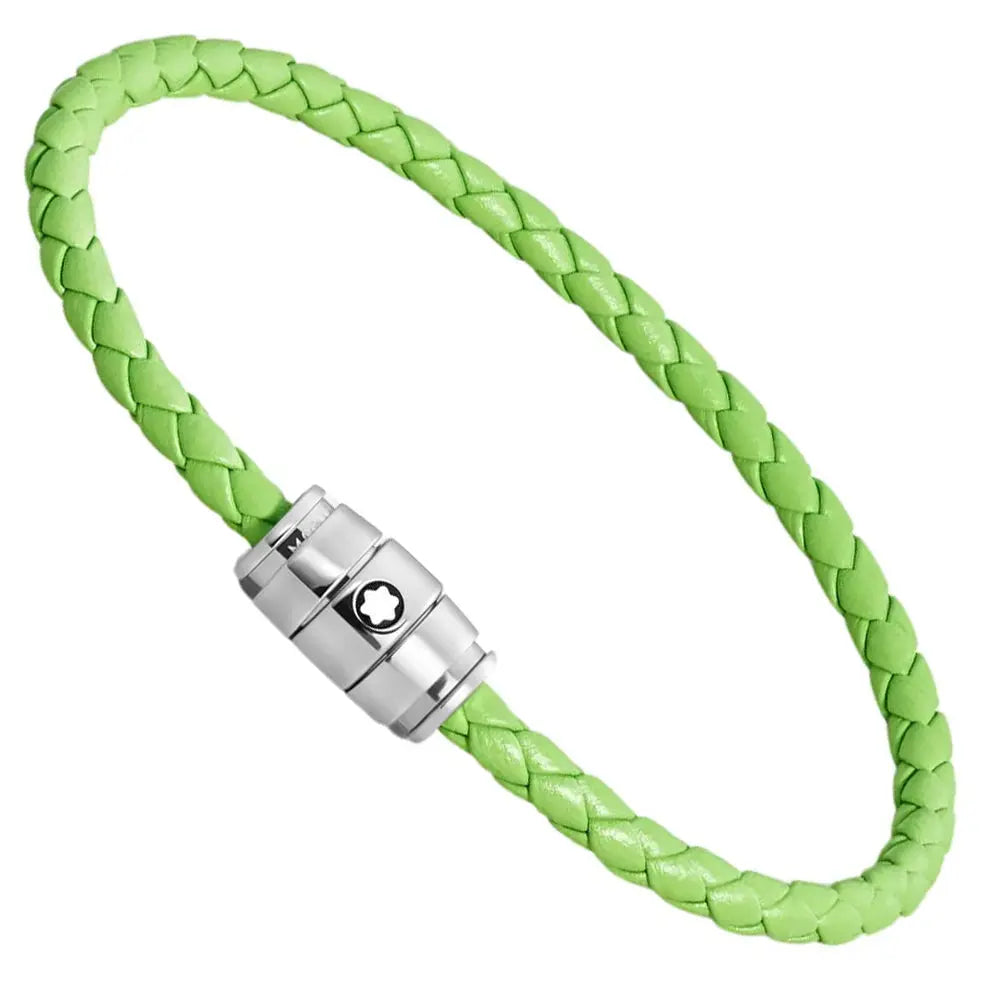 Montblanc bracciale in acciaio a 3 anelli e pelle Meisterstück Lime misura L 13429268 Capodagli 1937