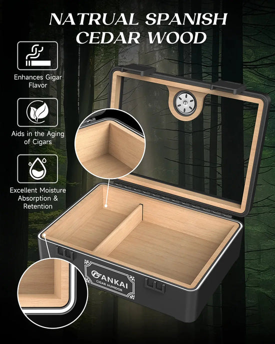 Cigar Humidor,Full Glass Top Cigar Box with Humidifier and Hygrometer,Crushproof Case,Cedar Wood Lining Storage for 20-25 Cigars HASHTAG