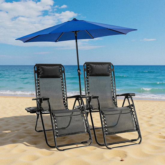 JHK Zero Gravity Set of 2 Portable Recliner Camping Patio Outdoor Garden Lounge Chair with Cup Holder Trays Adjustable Pillow - HASHTAG