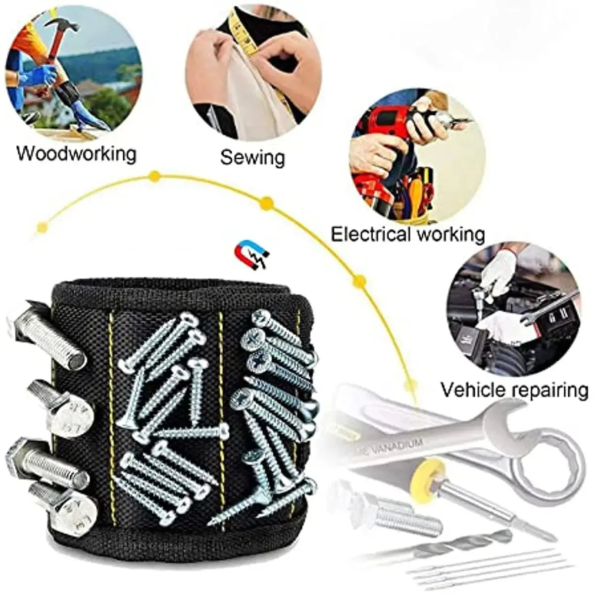 Magnetic Wristband for Holding Screws,Nails，Drilling Bits,Wrist Tool Holder Belts with Strong Magnets,Cool Gadgets for Men, wome - HASHTAG