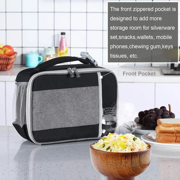 Kids Lunch Box with Supper Padded Inner Keep Food Cold Warm for Longer Time, Leak-Proof Solid Insulated School Lunch Bag with Multi-Pocket for Teen Boys Girls,Cpc Certified Grey Black