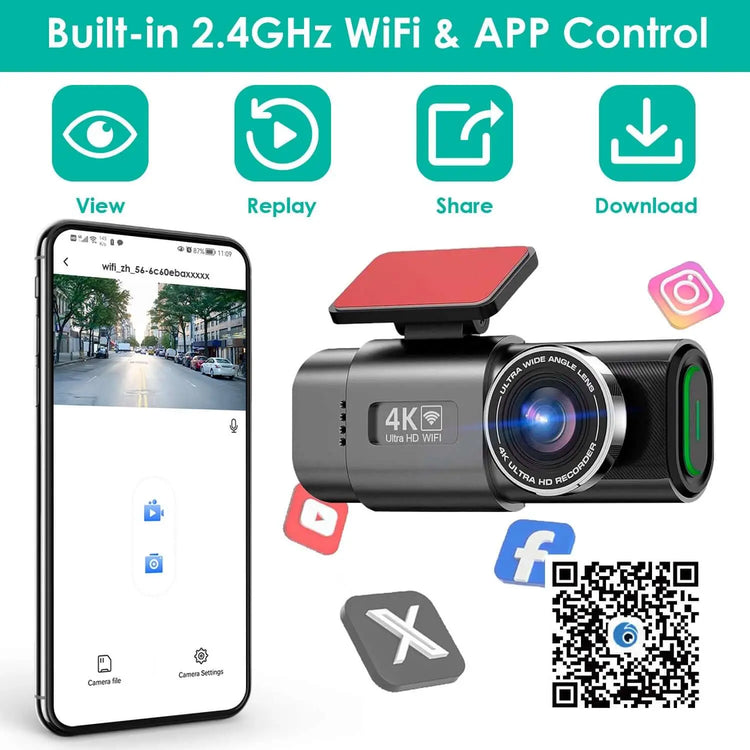 1Pc 4K 1080P Car Dash Cam 2.4GHz WiFi Car Camera Mini Driving Recorder With 140 Degree Wide Angle APP Control Night Vision G-sensor Loop Recording