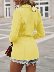 Lapel Double Breasted Blazer, Elegant Long Sleeve Work Office Outerwear With Pockets, Women's Clothing HASHTAG