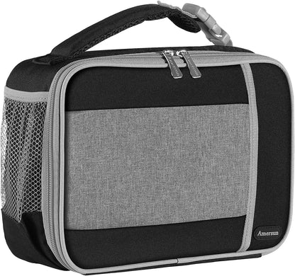 Kids Lunch Box with Supper Padded Inner Keep Food Cold Warm for Longer Time, Leak-Proof Solid Insulated School Lunch Bag with Multi-Pocket for Teen Boys Girls,Cpc Certified Grey Black