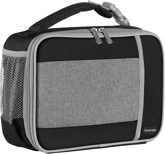 Kids Lunch Box with Supper Padded Inner Keep Food Cold Warm for Longer Time, Leak-Proof Solid Insulated School Lunch Bag with Multi-Pocket for Teen Boys Girls,Cpc Certified Grey Black