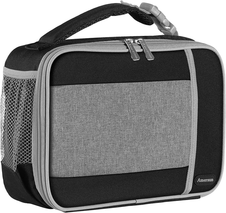 Kids Lunch Box with Supper Padded Inner Keep Food Cold Warm for Longer Time, Leak-Proof Solid Insulated School Lunch Bag with Multi-Pocket for Teen Boys Girls,Cpc Certified Grey Black