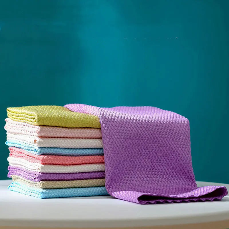 Towel Fish Scale Rag Absorbent Seamless Glass Cleaning - HASHTAG
