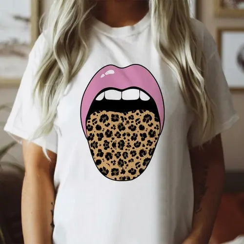 Leopard Tongue Pink Lips T-Shirt - HASHTAG