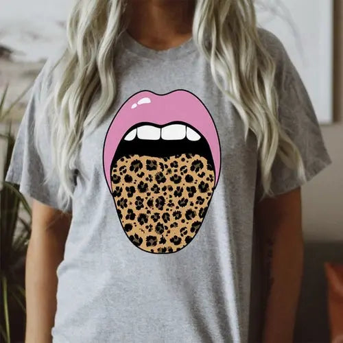 Leopard Tongue Pink Lips T-Shirt - HASHTAG