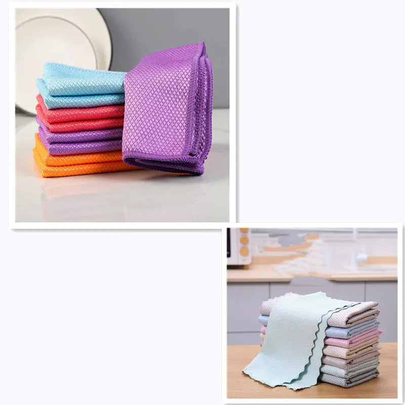 Towel Fish Scale Rag Absorbent Seamless Glass Cleaning - HASHTAG