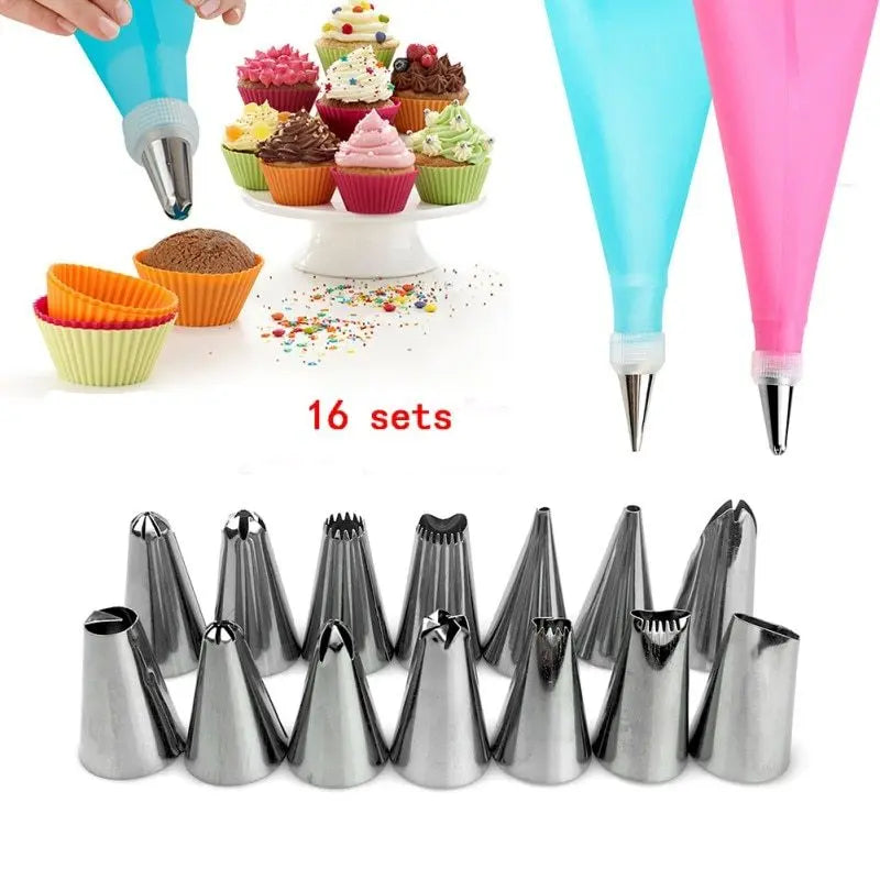 Silicone Pastry Bag Nozzles  Reusable Pastry Bags 14 Nozzle Set - HASHTAG