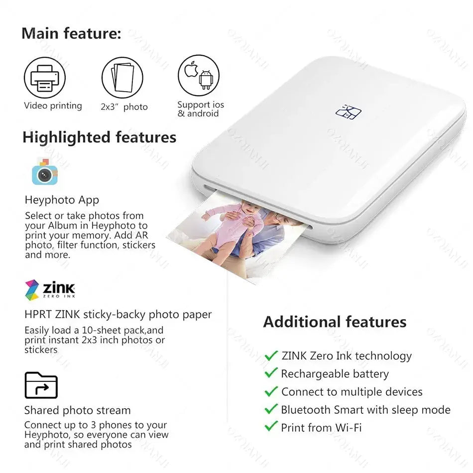 HPRT MT53 Portable Mni Mobile Pocket Printer BT Wireless Photo Printer with Zink Technology 2x3 Inch Color Photo Printer Maker - My Hashtag Shop