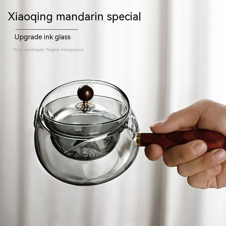 Semi-automatic Rotary Heat-resistant Glass Teapot Lazy Tea Making With Infuser And Wooden Handle Office Home Accessories Cucina Gadgets AliExpress