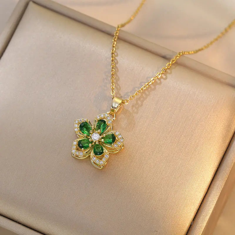 Ins Rhinestones Flowers Necklace Fashion Unique Rotatable Necklace Women&