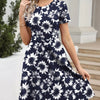 Elegant Retro A-line Dress, Short Sleeve Casual Dress For Spring & Summer, Women's Clothing HASHTAG