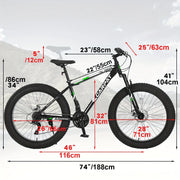 26in Adult/Youth full 21 speed mountain tire bike, double disc brakes, high carbon steel frame, front suspension, mountain bike, City commuter city bike, bike HASHTAG