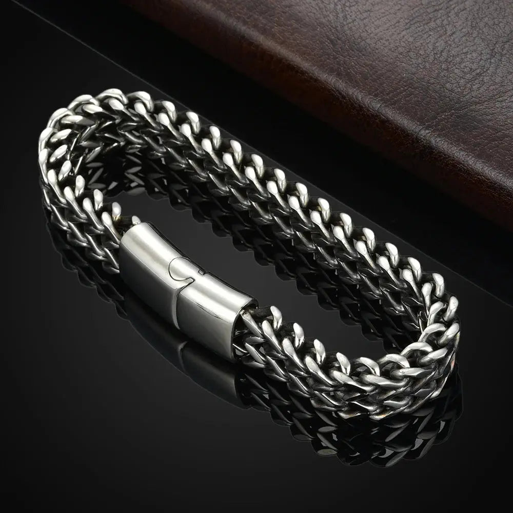 Stainless Steel Braided Double Row Front and Rear Fish Scale Alloy Magnetic Buckle Bracelet with Keel Jewelry New Model HASHTAG