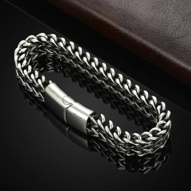 Stainless Steel Braided Double Row Front and Rear Fish Scale Alloy Magnetic Buckle Bracelet with Keel Jewelry New Model HASHTAG