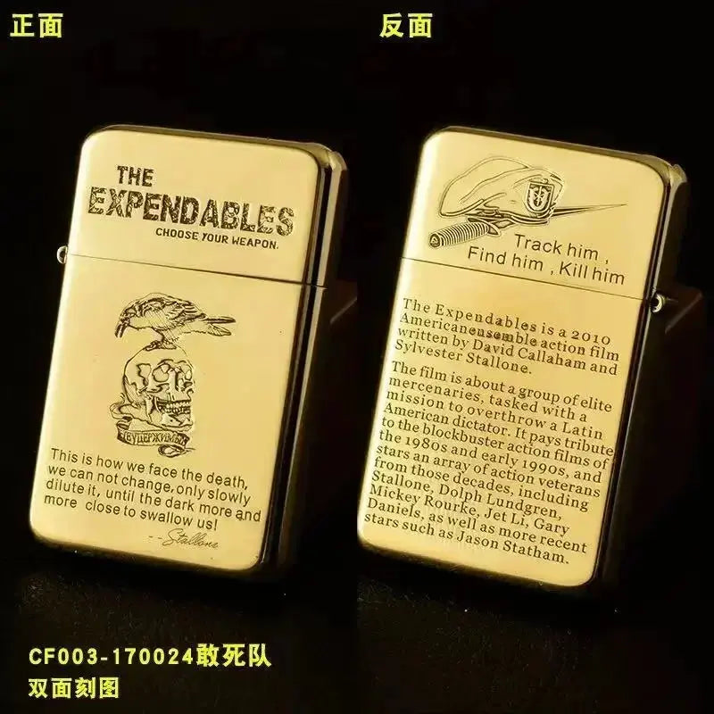 Exquisite Brass Kerosene Lighter Slim Windproof Vintage Grinding Wheel Ignition Lighter Cigarette Accessories Men&