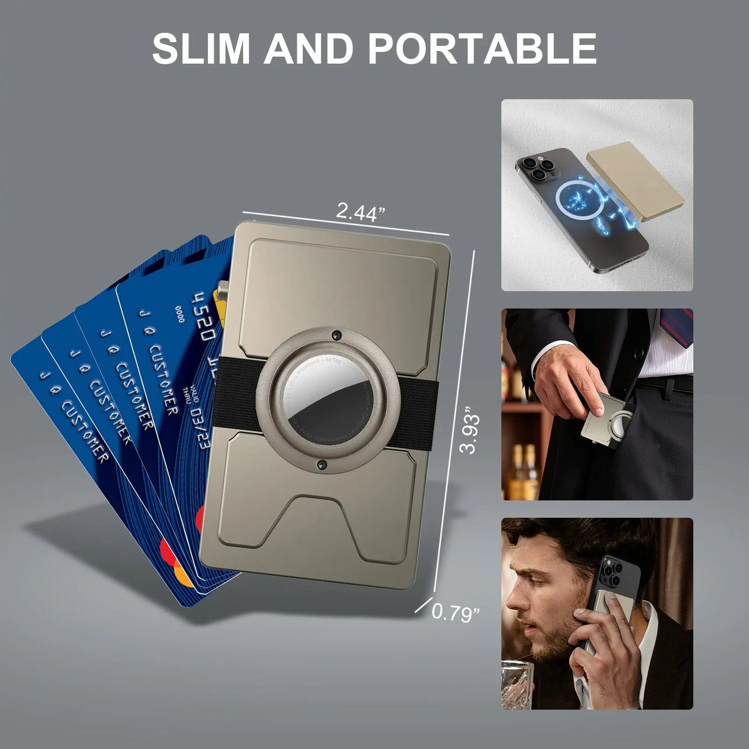 TOYFID All-Aluminum Pop Up Slide Rfid Slim Card Holder Wallet With Airtag Holder-2