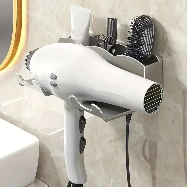 1pc Hair dryer storage rack, non perforated bathroom wall mounted bracket, bathroom air duct storage - HASHTAG