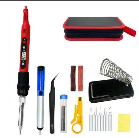 80W Soldering iron kit adjustable temperature LCD solder welding tools Ceramic heater soldering tips Tweezers soldering wire - HASHTAG