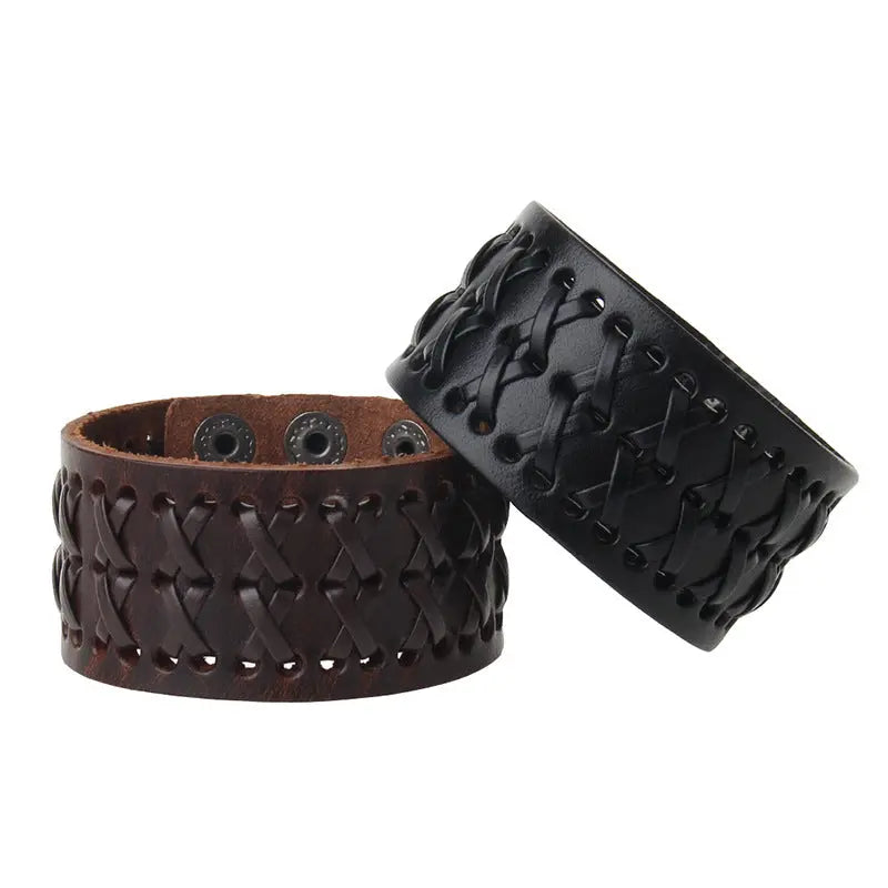 Retro Wide Leather Hand-strung Bracelet For Men And Women HASHTAG
