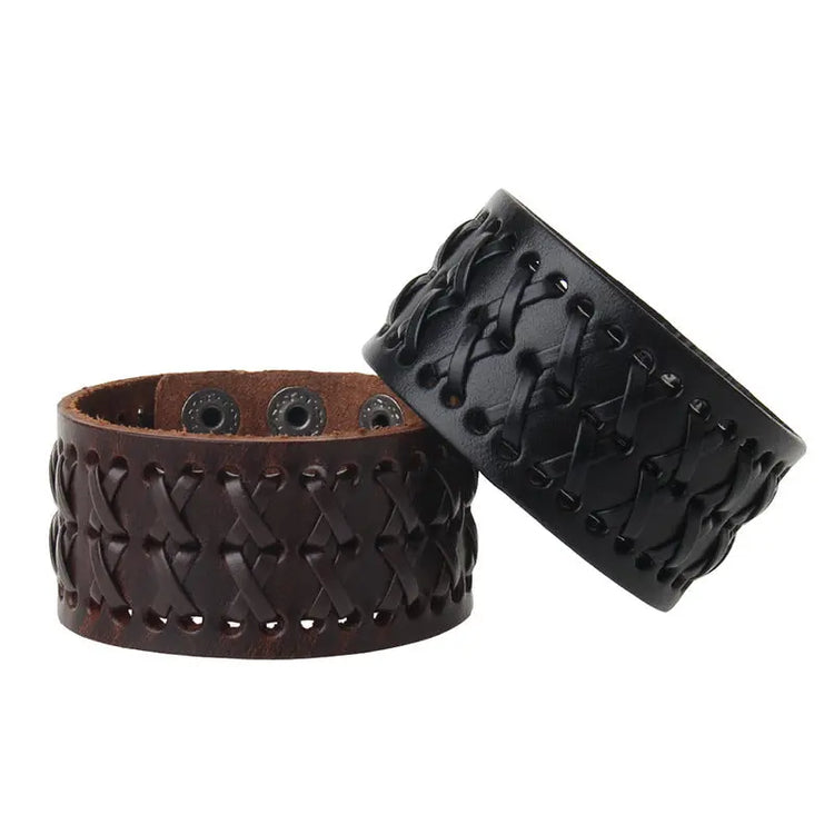 Retro Wide Leather Hand-strung Bracelet For Men And Women HASHTAG
