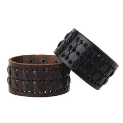 Retro Wide Leather Hand-strung Bracelet For Men And Women HASHTAG