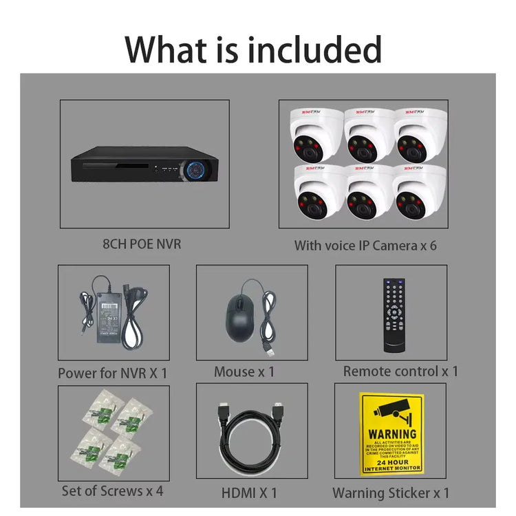 4K 8MP Ultra HD POE IP Security Camera System NVR Kit with Audio Out Door Bullet Indoor Dome Human Detection Video Surveillance