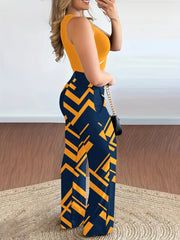 Casual Two-piece Pants Set, Crop Tank Top & Geo Print Pants Outfits, Women's Clothing HASHTAG