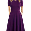 Elegant Retro A-line Dress, Short Sleeve Casual Dress For Spring & Summer, Women's Clothing HASHTAG