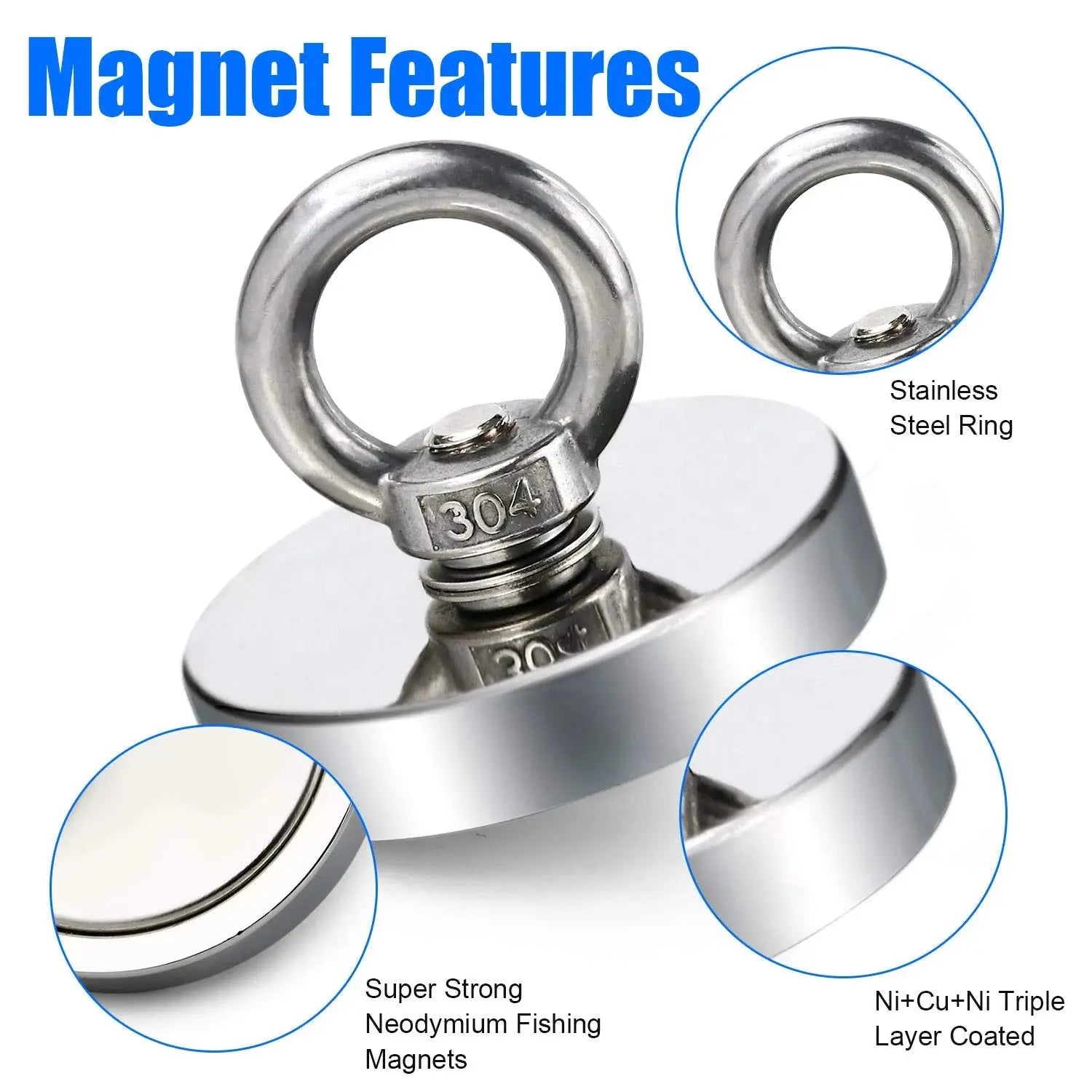 Super Strong Neodymium Fishing Magnets Heavy Duty imanes Magnet with Countersunk Hole Eyebolt for Salvage Magnetic Fishing - HASHTAG