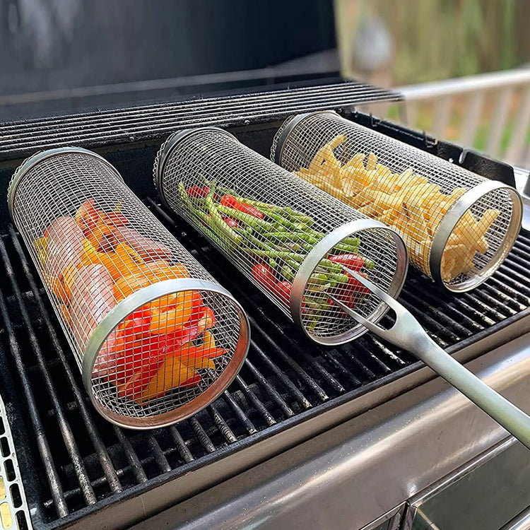 Rolling Grilling Basket Metal BBQ Barbecue Basket Netto Portable Outdoor Camping Barbecue Rack Cucina Gadgets AliExpress